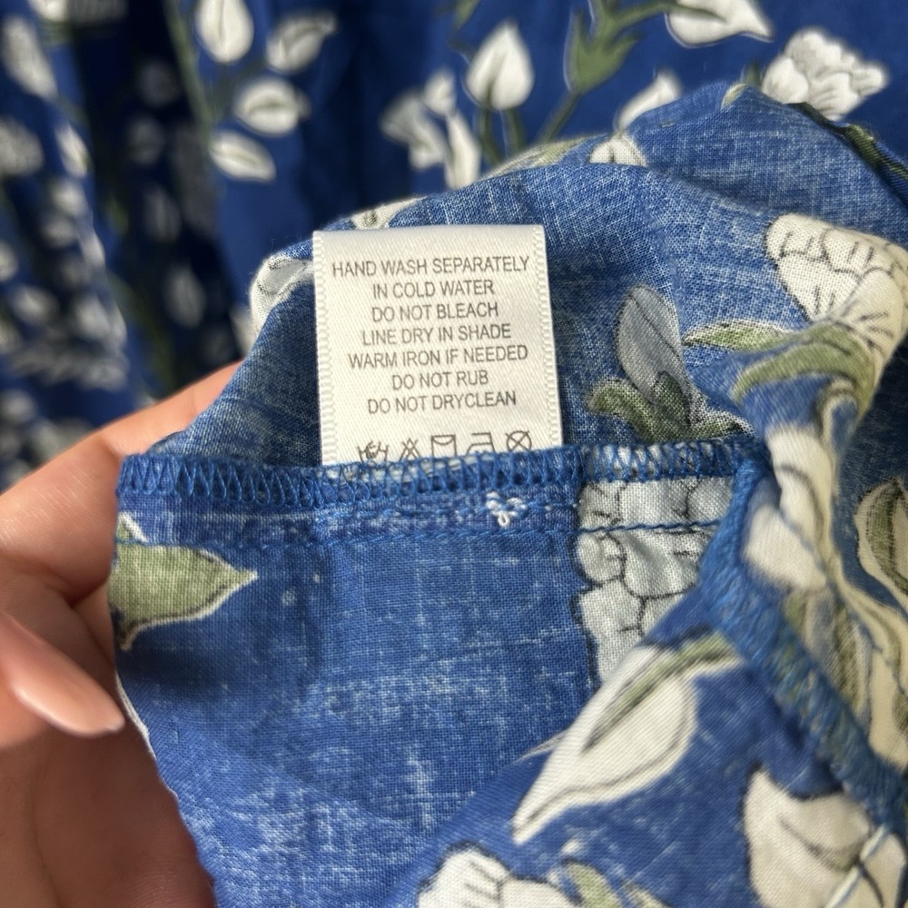 Anthropologie Ro's Garden X-Large Blue Floral Block Print Dress Light Cotton - Picture 8 of 10